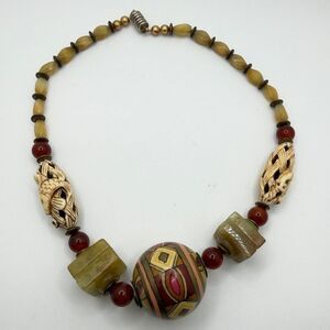 16" Wild Tibetan-style necklace with carnelian, carved bone, and statement bead!
